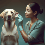 Chien se faisant examiner l'oreille par son humain