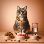 Chat mangeant pâtée et croquettes, ration mixte hydratante