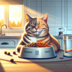 Chat devant bol croquettes et pâtée