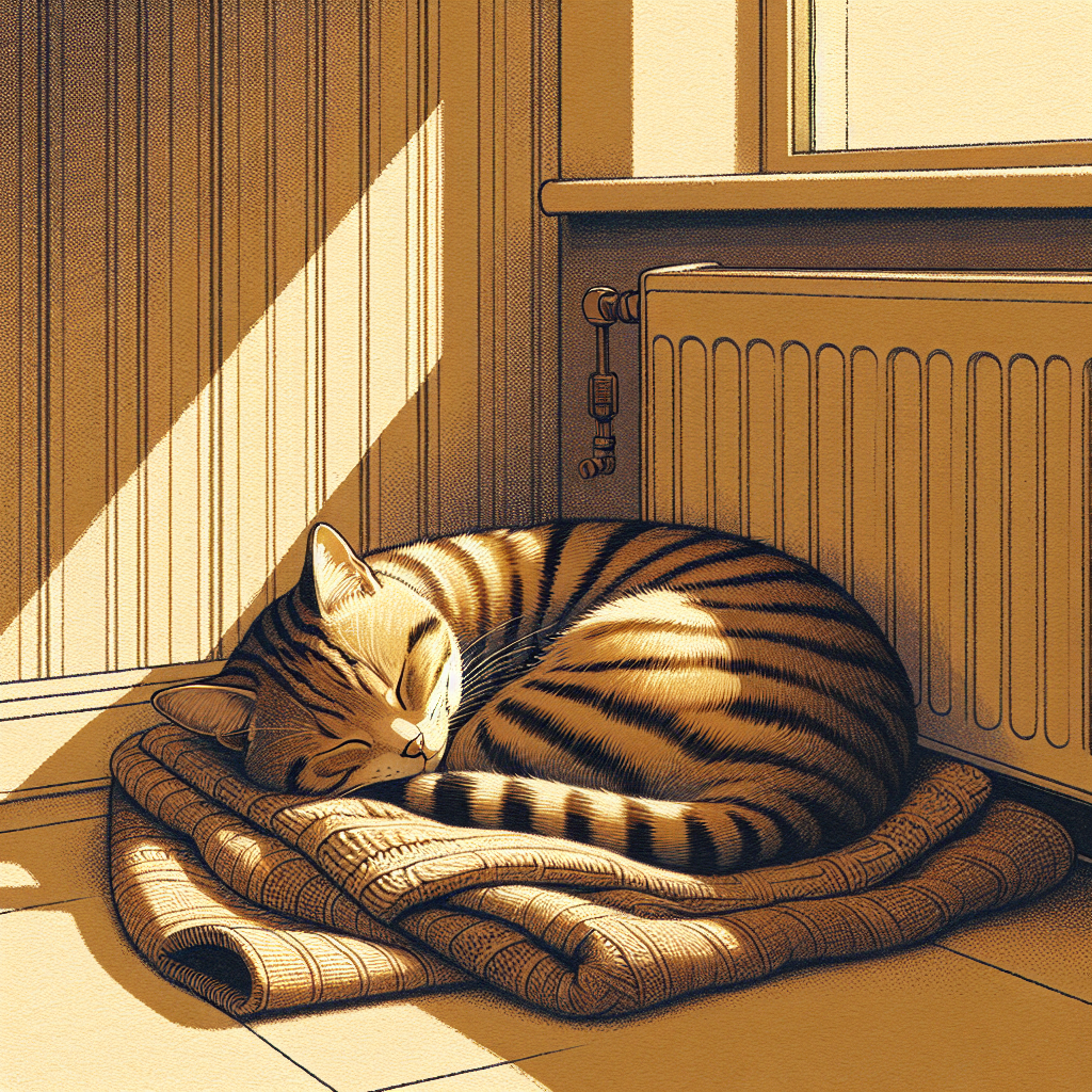 Chat dormant dans son coin préféré, sécurité, chaleur et odeur.