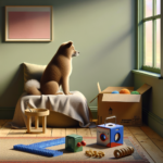 Chien seul à la maison, occupé et apaisé
