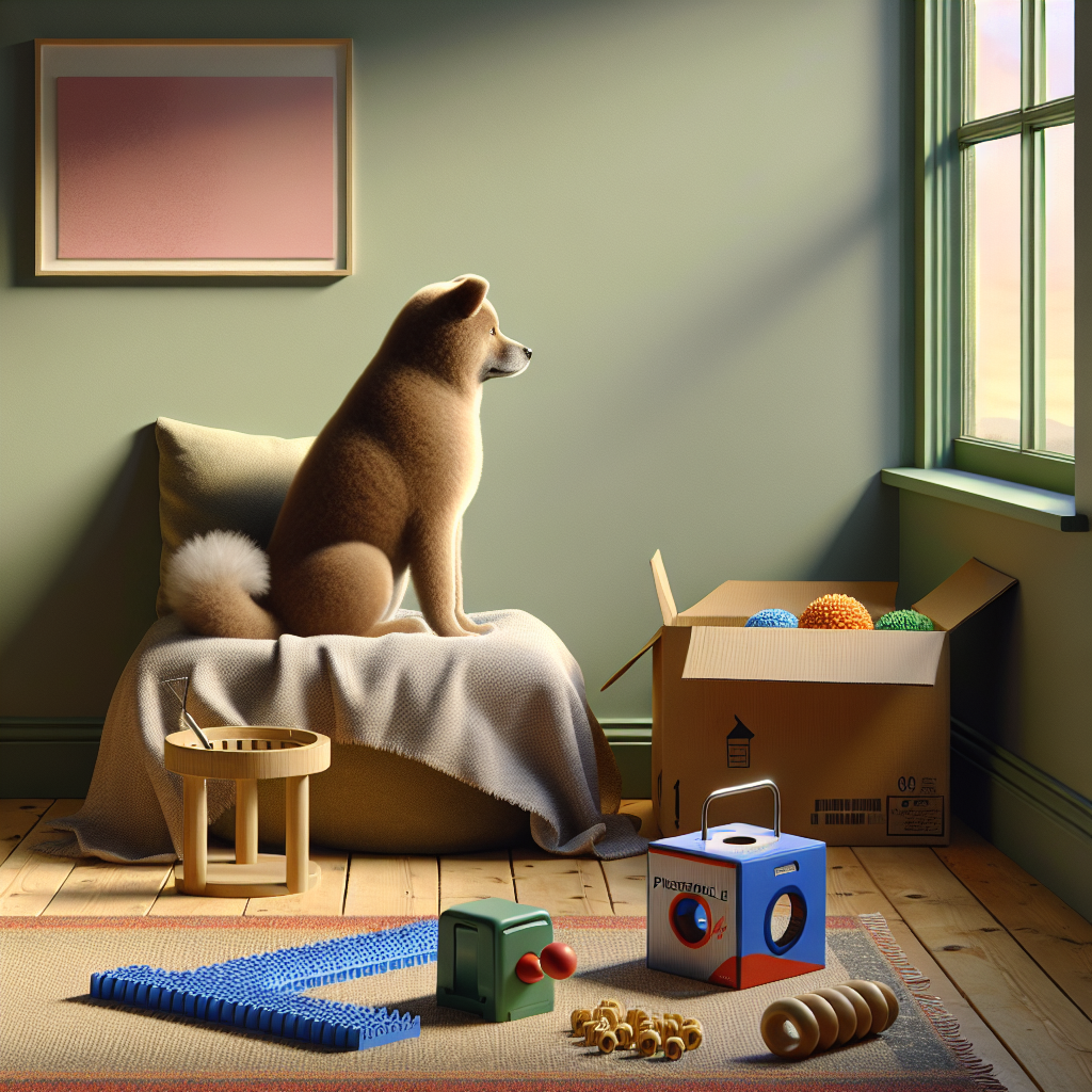 Chien seul à la maison, occupé et apaisé