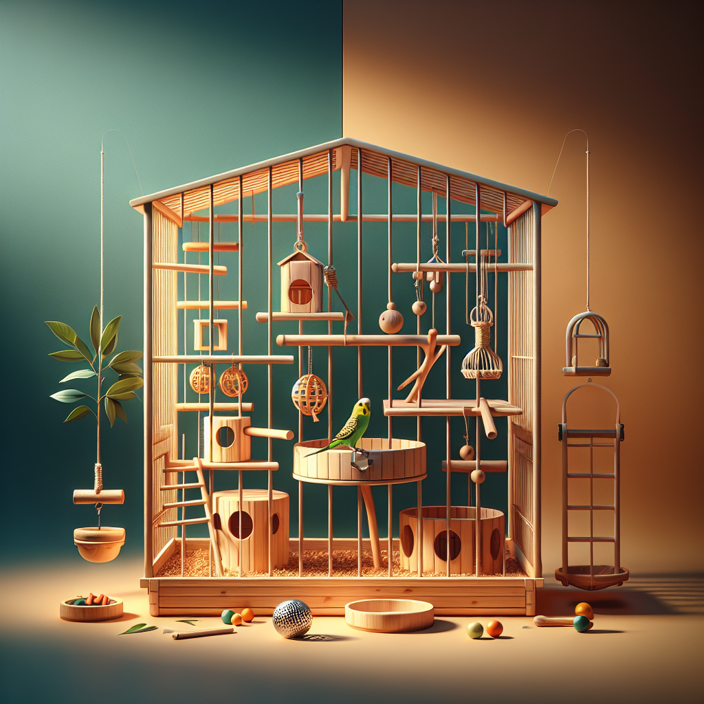 Cage d'oiseau aménagée, sûre et stimulante